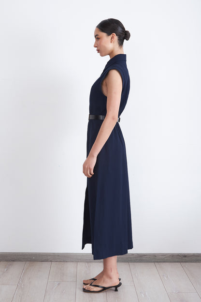 Vestido Camisero Cinturón Azul Marino