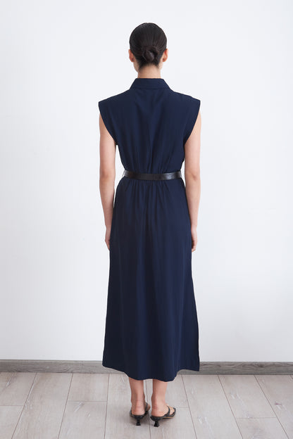 Vestido Camisero Cinturón Azul Marino