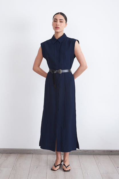Vestido Camisero Cinturón Azul Marino