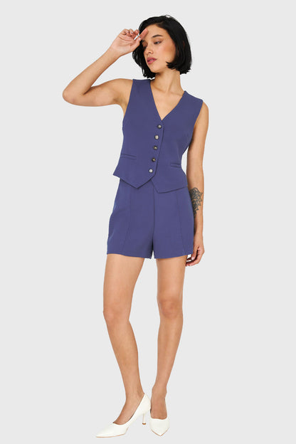 Short Básico Tiro Alto Azul Acero