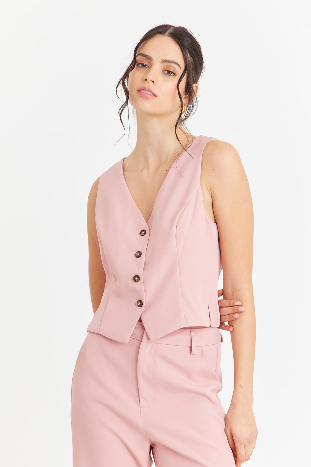 Gilet 4 Botones Rosado