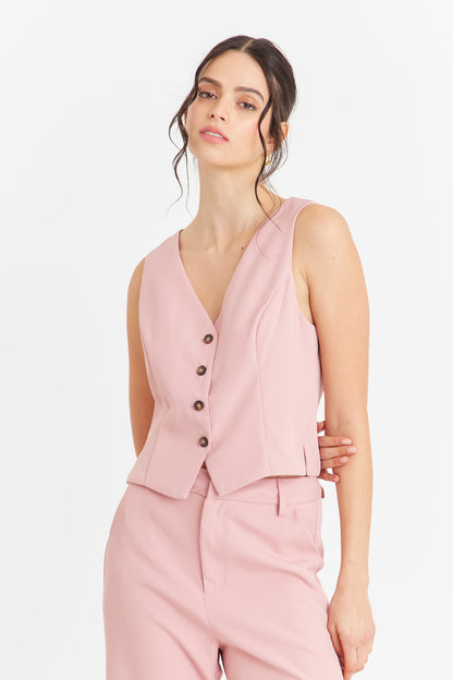 Gilet 4 Botones Rosado