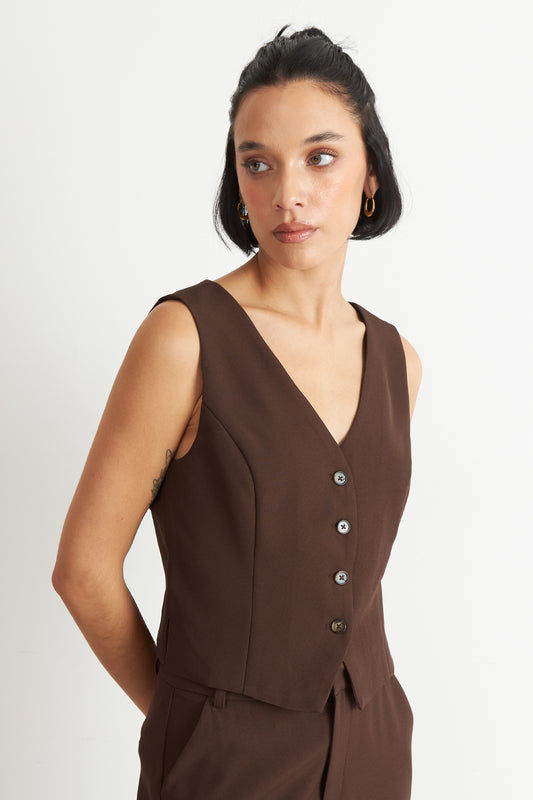 Gilet 4 Botones Café