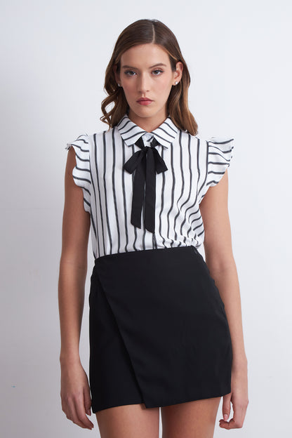 Blusa Rayas Lazo Desmontable Blanco