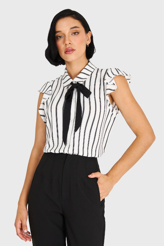Blusa Rayada Lazo Desmontable Blanco