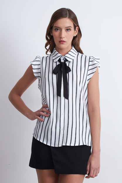 Blusa Rayas Lazo Desmontable Blanco