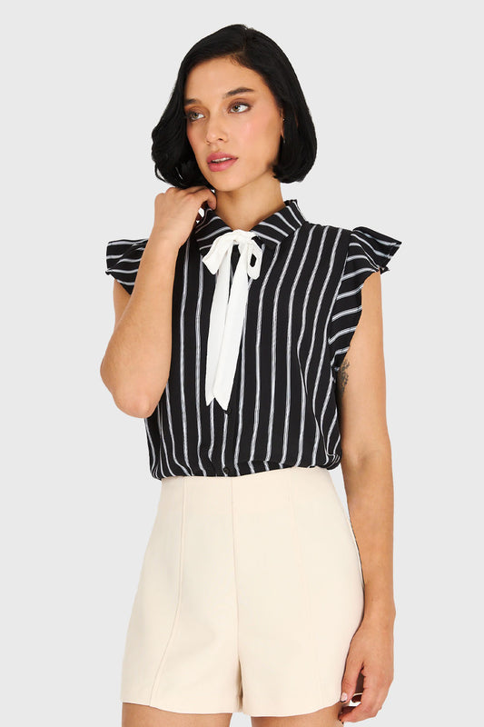 Blusa Rayada Lazo Desmontable Negro