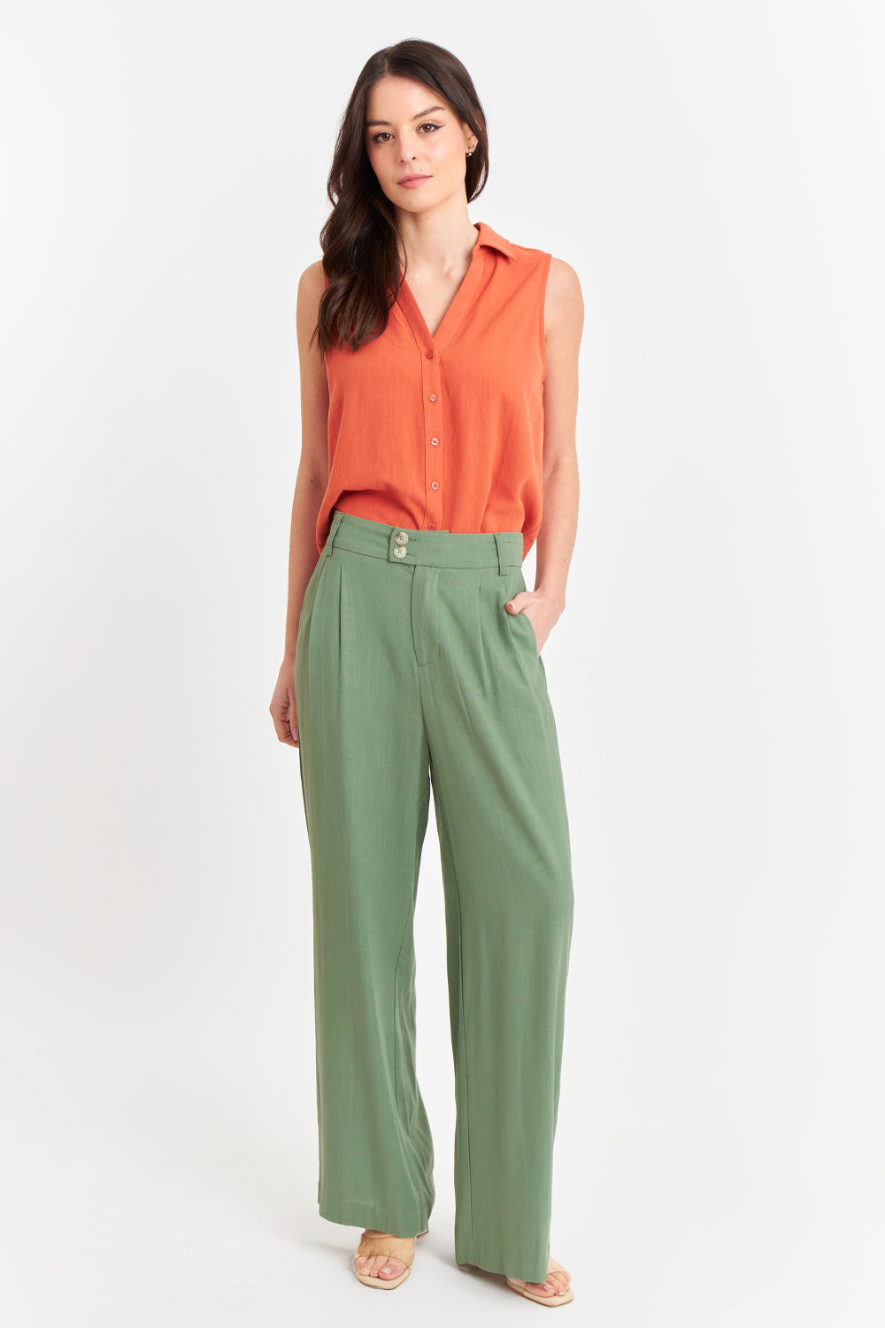 Pantalón Dos Botones Verde Oliva