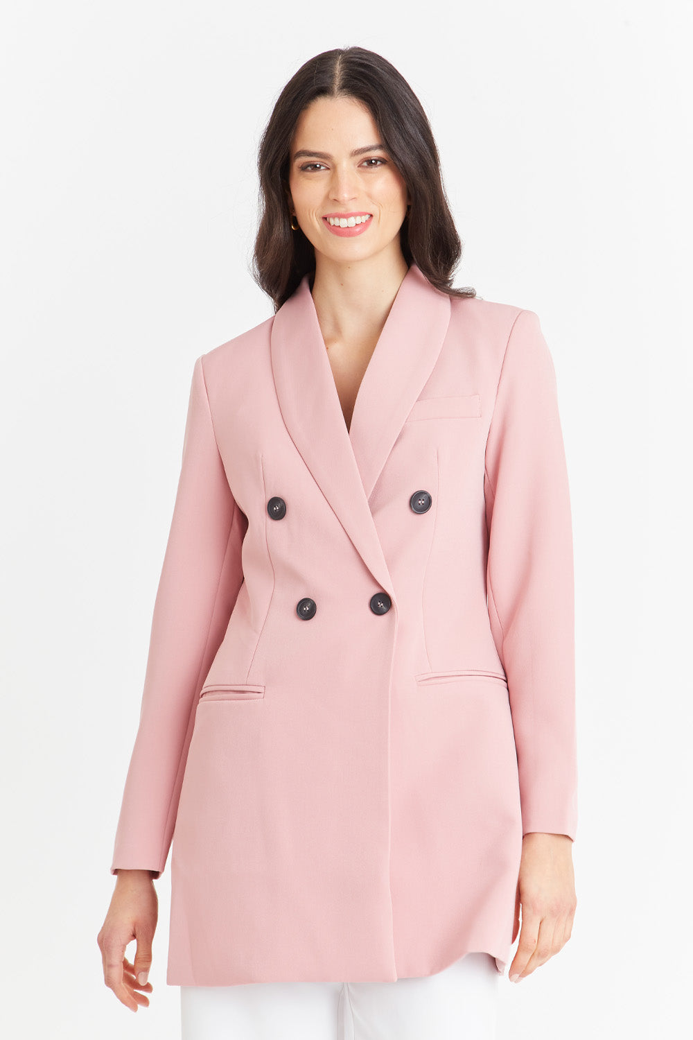 Blazer Largo 4 Botones Rosado Nicopoly