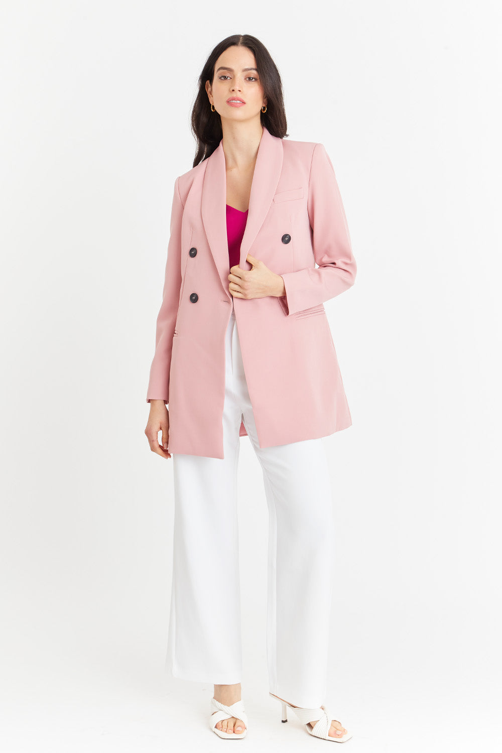 Blazer Largo 4 Botones Rosado Nicopoly