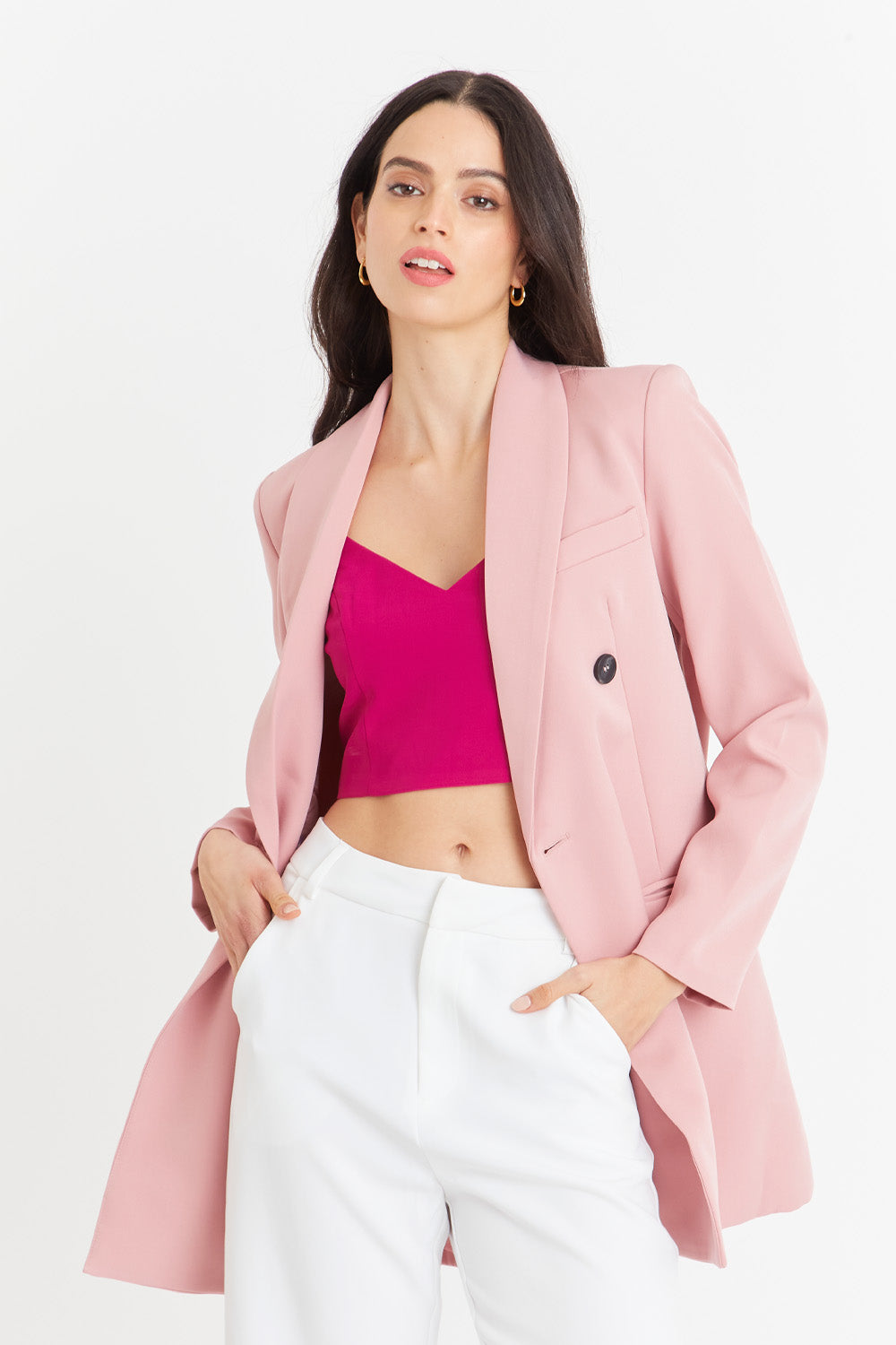Blazer Largo 4 Botones Rosado Nicopoly