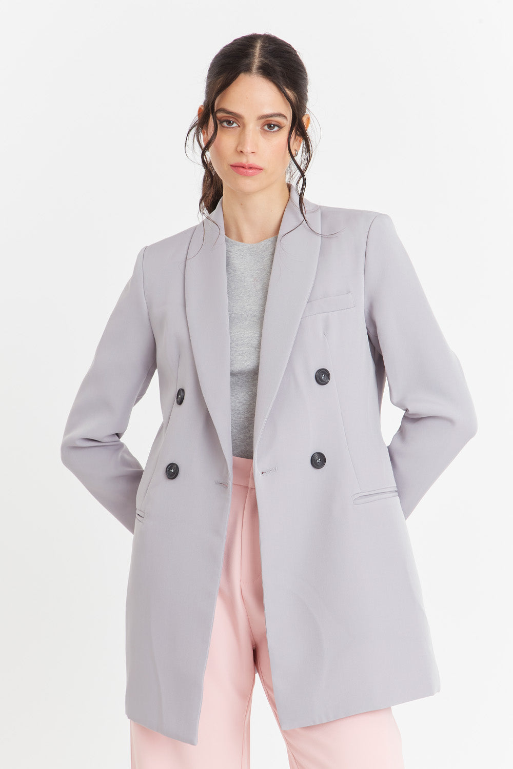 Blazer Cuello Cruzado Gris Nicopoly