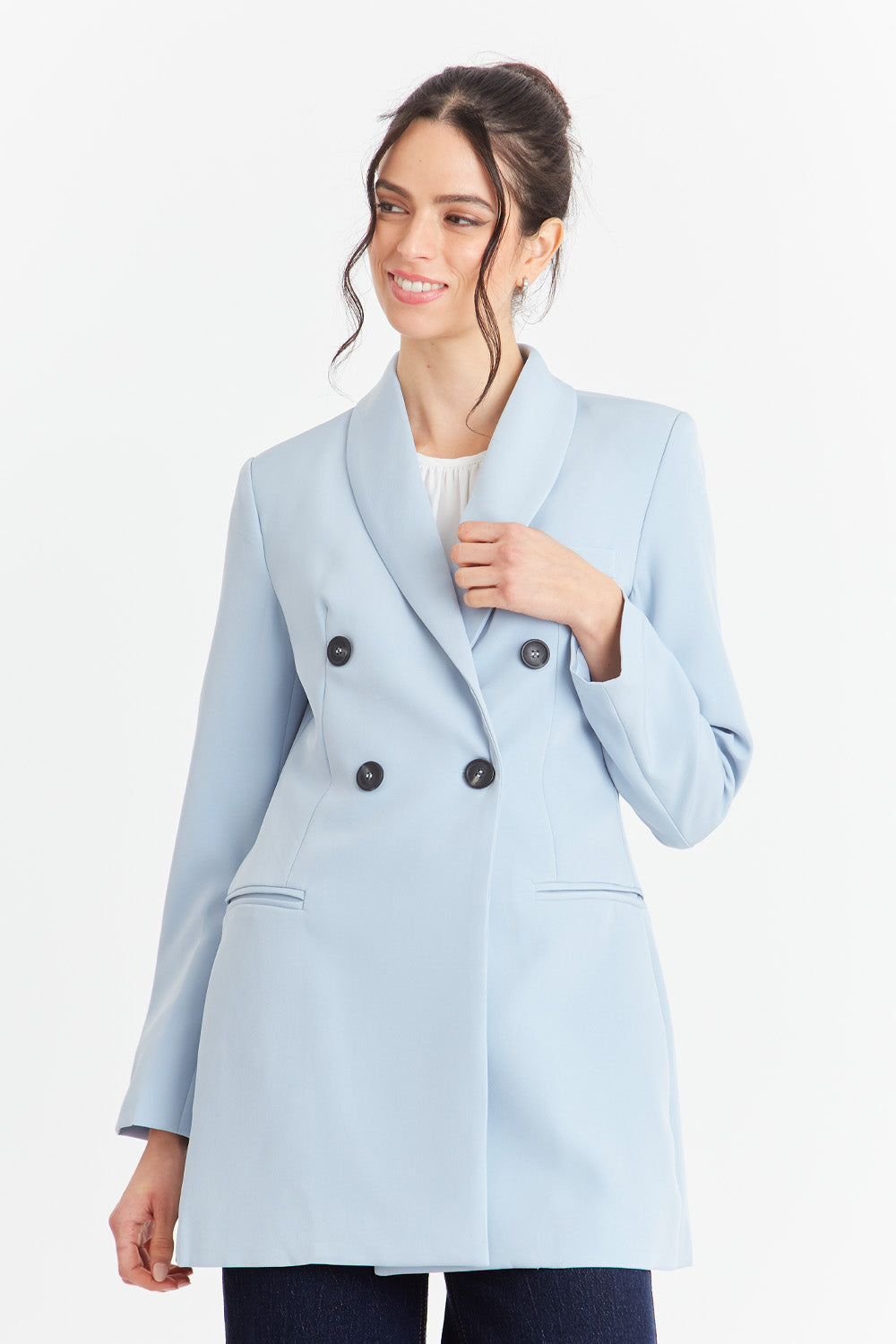 Blazer Cuello Cruzado Celeste Nicopoly