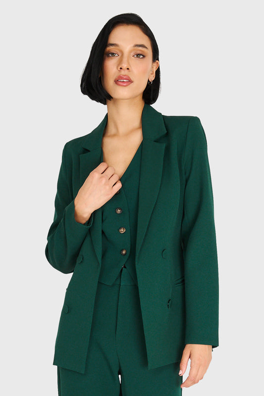 Blazer De Tope Botones Decorativos Verde Oscuro
