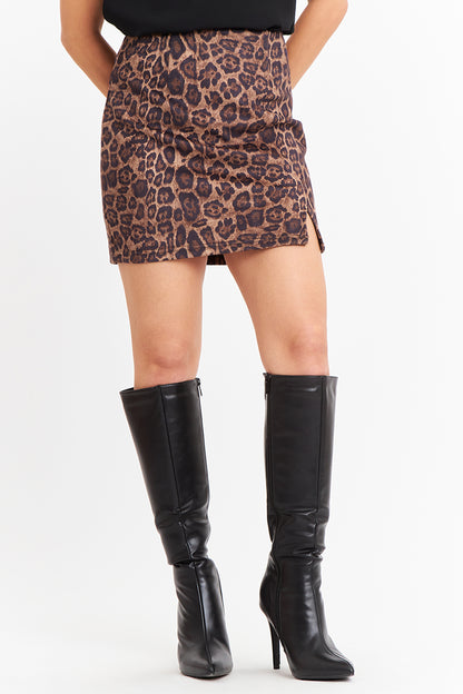 Mini Falda Leopardo Café