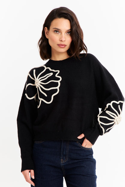 Sweater Diseño Flores Negro