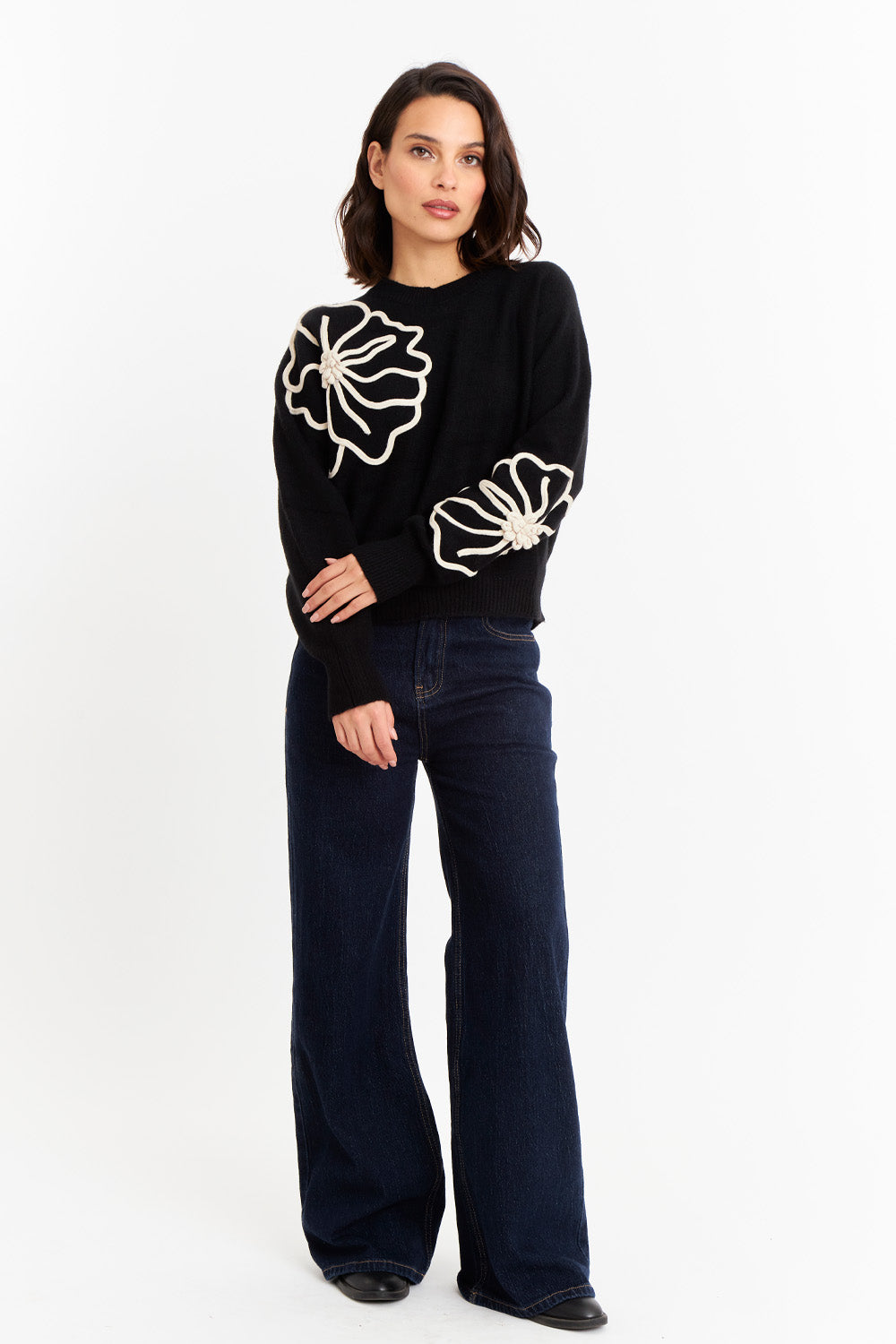 Sweater Diseño Flores Negro