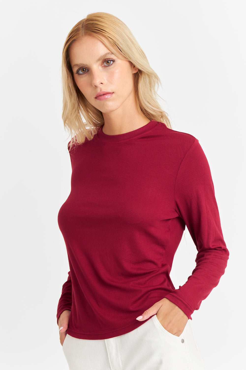 Polera Cuello Redondo Burdeo