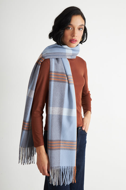 Bufanda Cuadrillé Grande Celeste