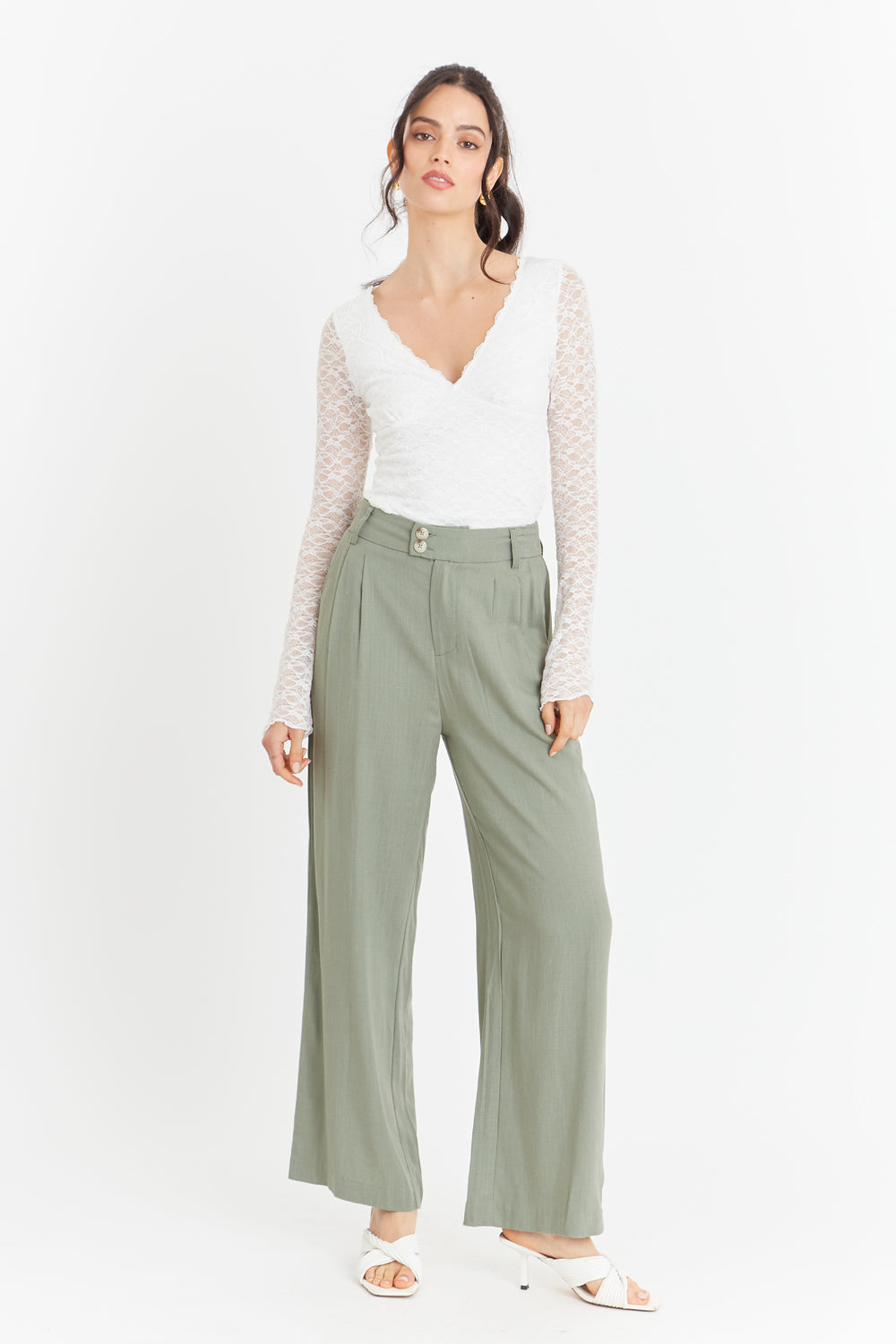 Polera Encaje Manga Larga Blanco