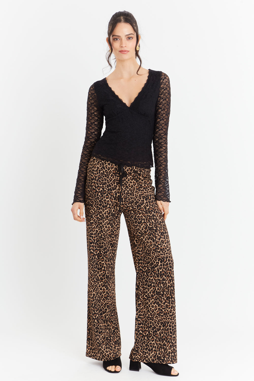 Polera Encaje Manga Larga Negro