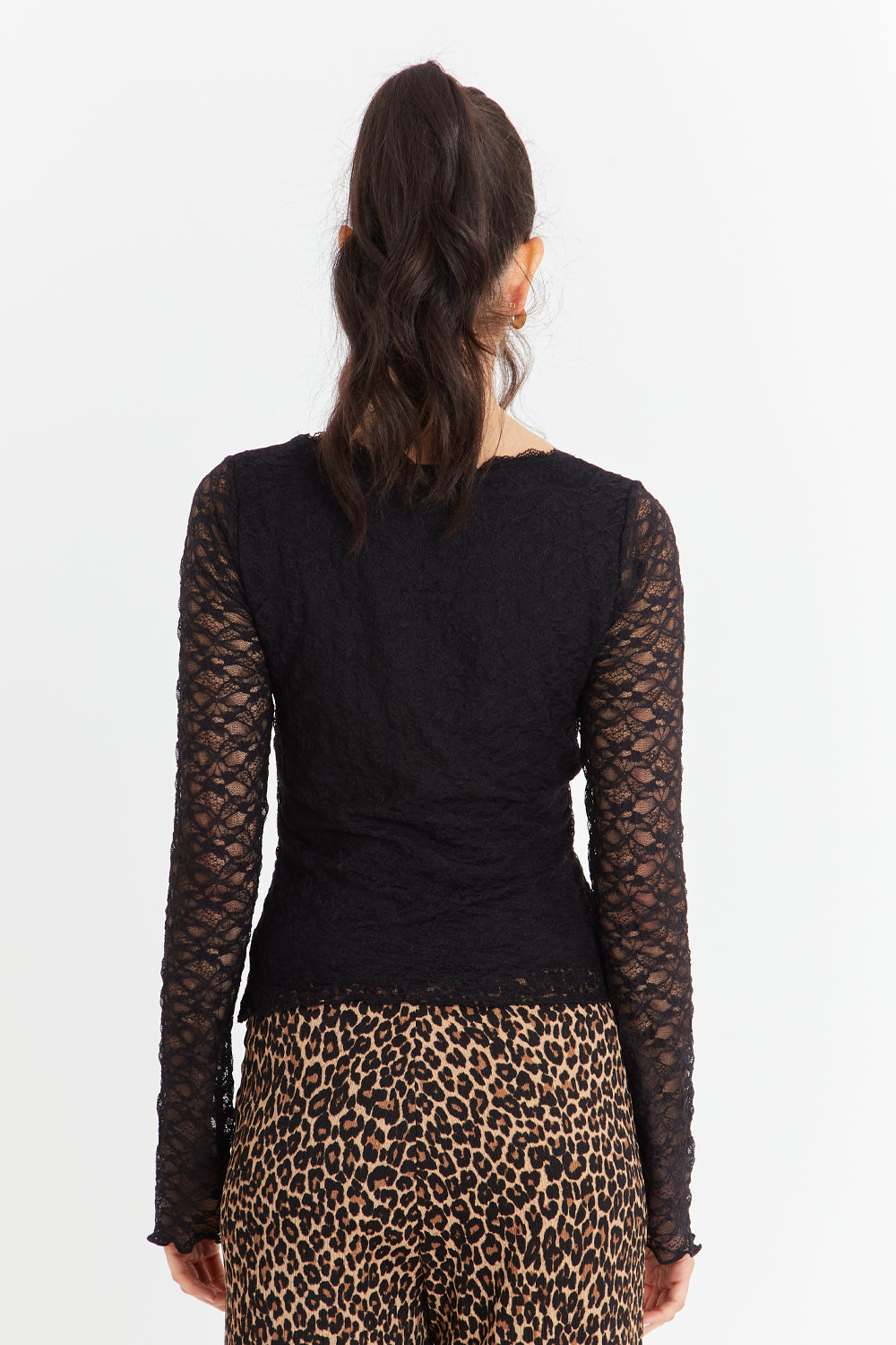 Polera Encaje Manga Larga Negro