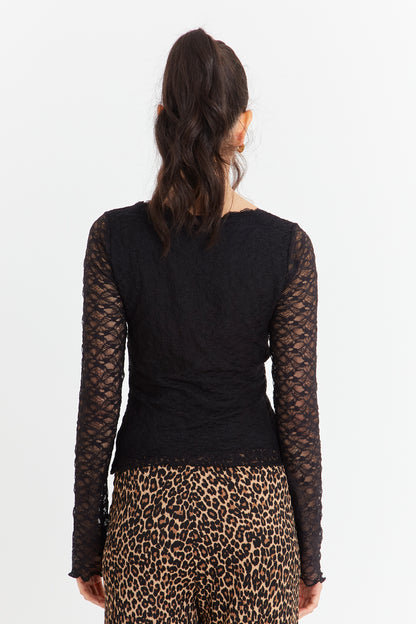 Polera Encaje Manga Larga Negro