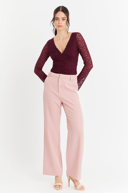 Polera Encaje Manga Larga Burdeo