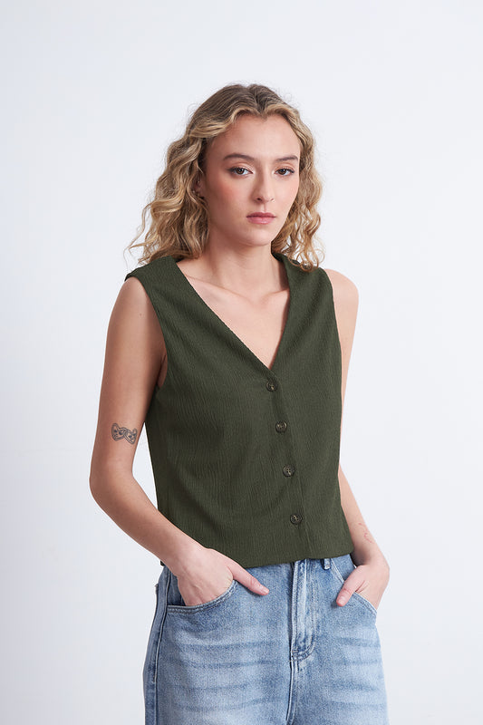 Gilet Texturizado Crepé Oliva
