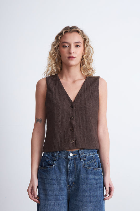 Gilet Texturizado Crepé Mocca