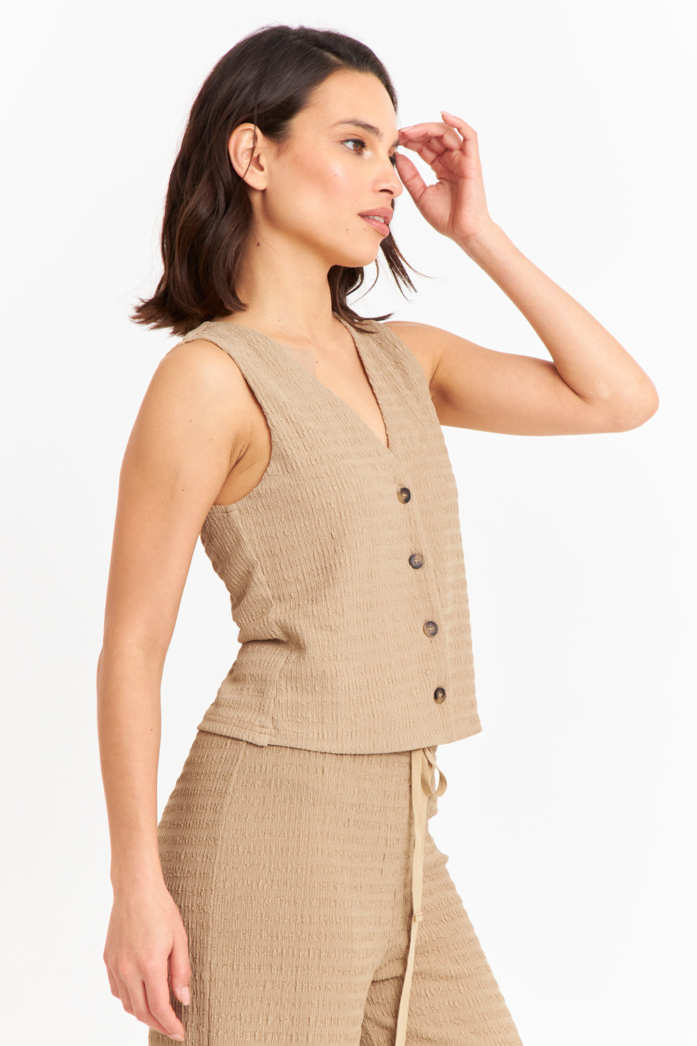 Gilet Tipo Crepé Khaki