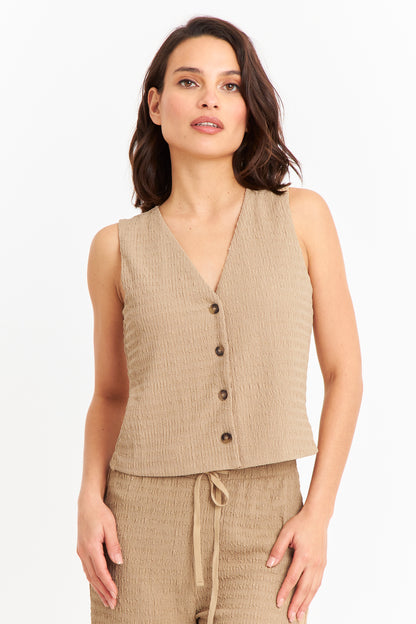 Gilet Tipo Crepé Khaki