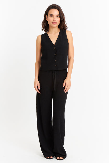 Pantalón Tipo Crepé Ajustable Negro