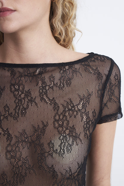 Polera transparente de Encaje Negro