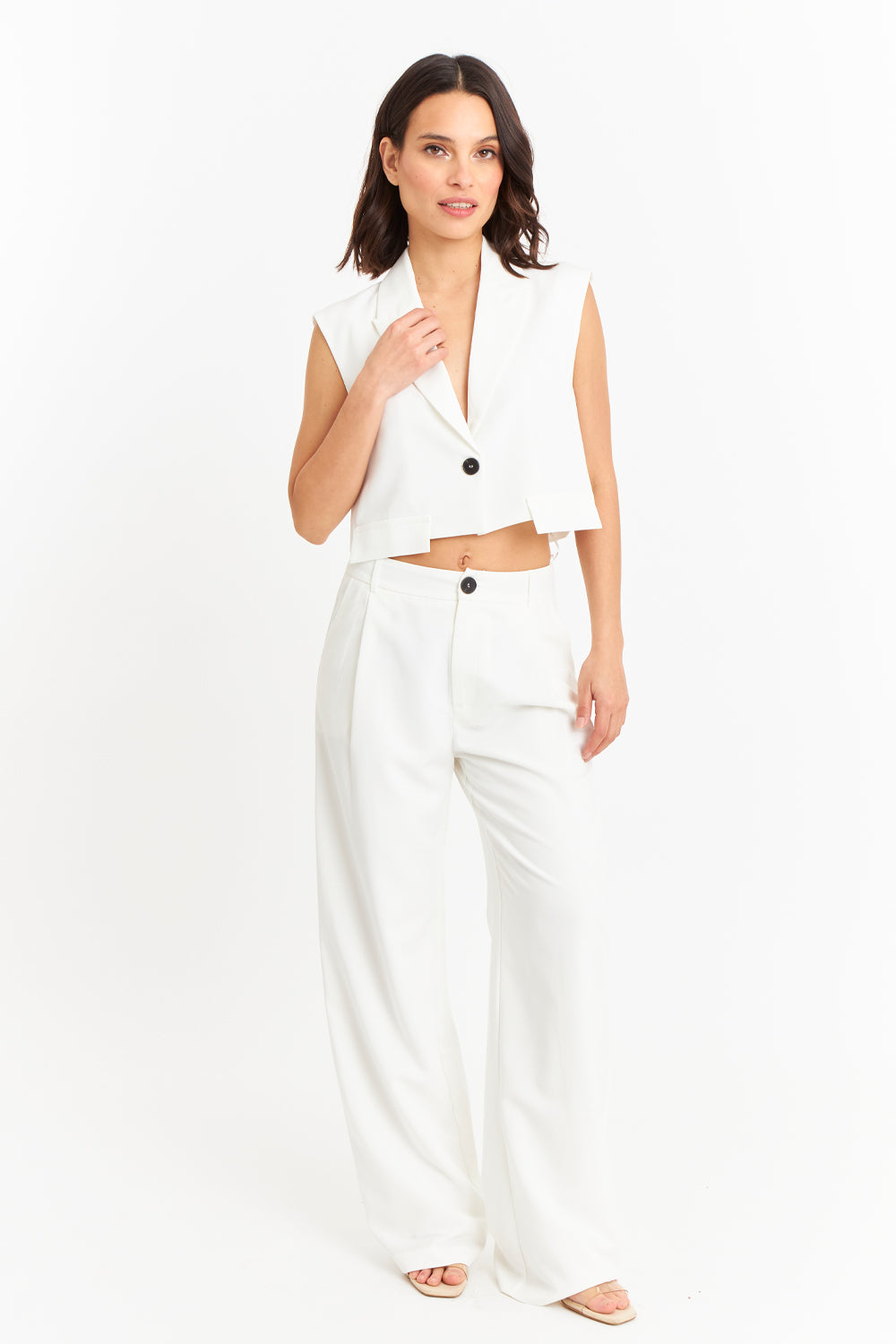 Gilet Crop con Solapa Blanco