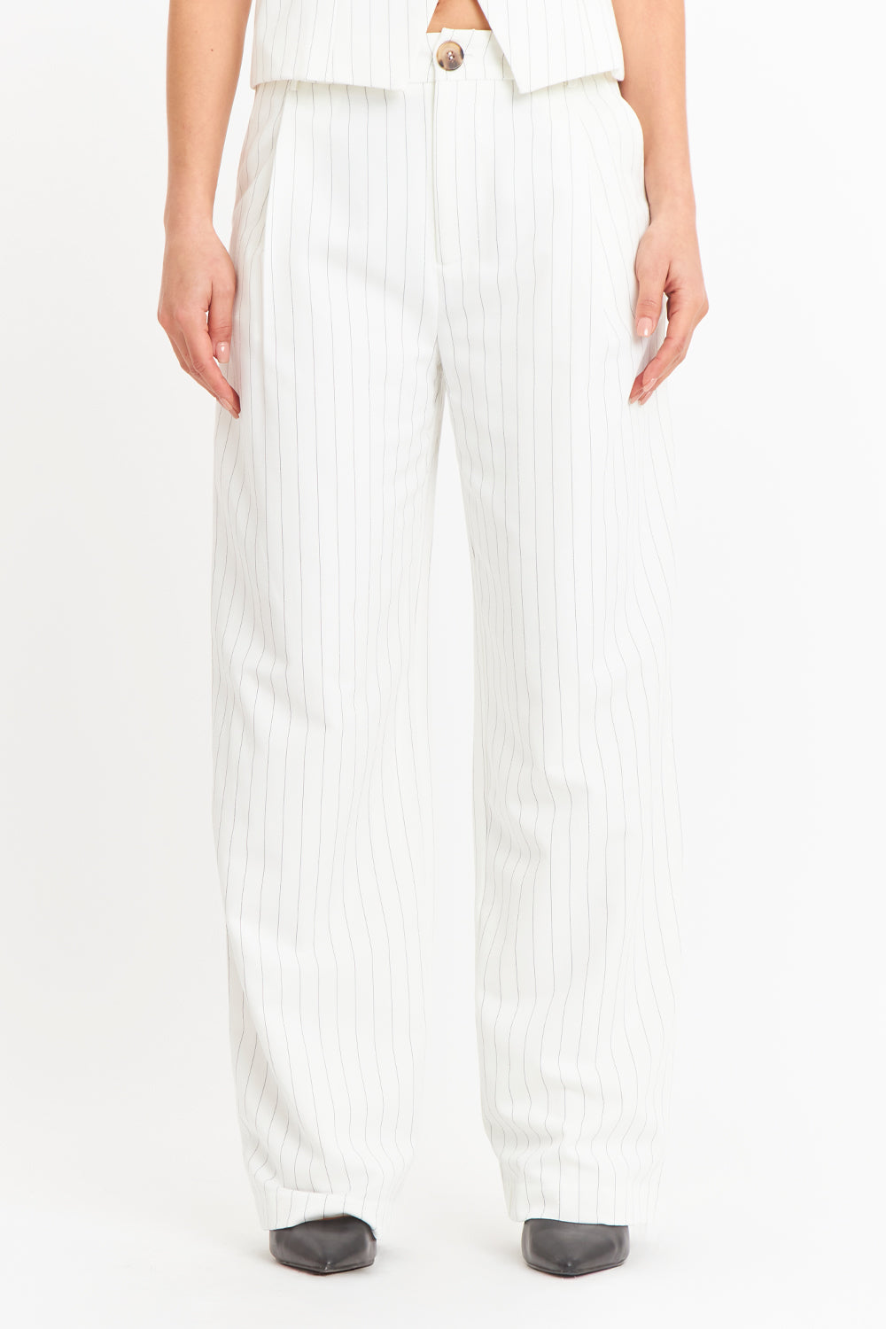 Pantalón de Pierna Recta Raya Diplomática Blanco