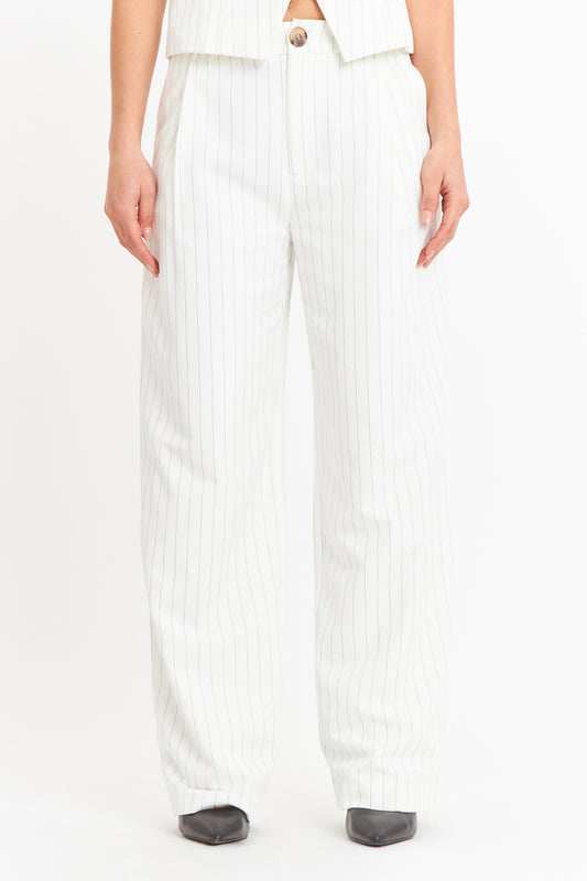 Pantalón de Pierna Recta Raya Diplomática Blanco