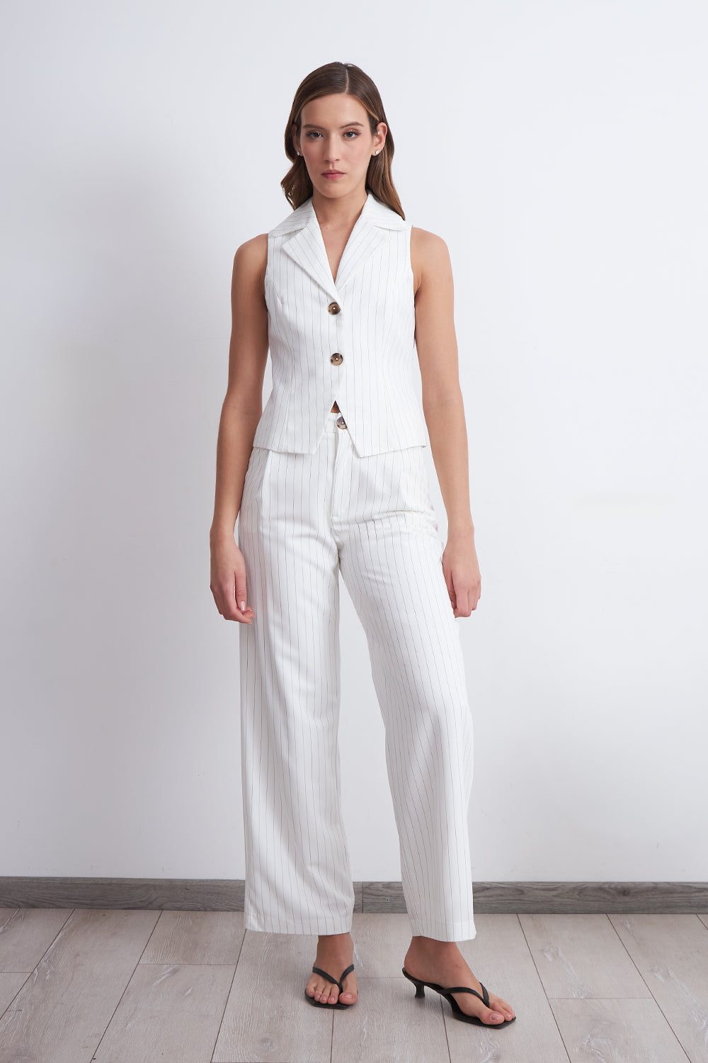 Pantalón de Pierna Recta Raya Diplomática Blanco