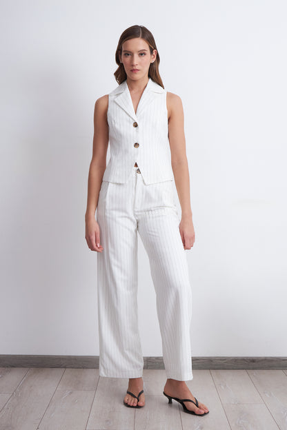 Pantalón de Pierna Recta Raya Diplomática Blanco