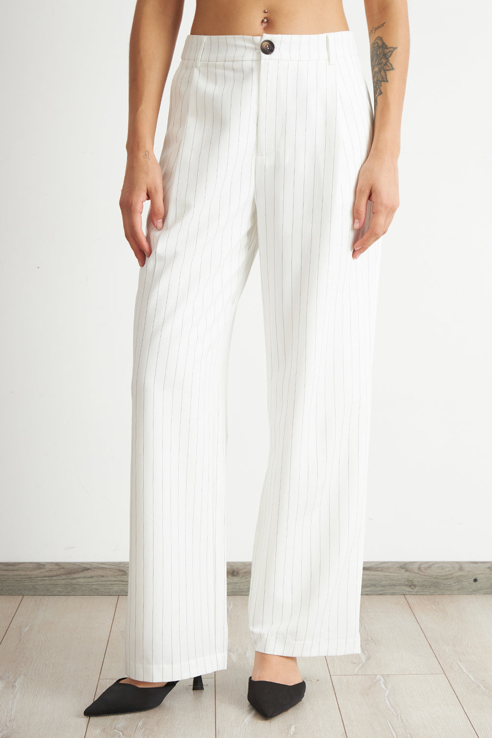 Pantalón de Pierna Recta Raya Diplomática Blanco