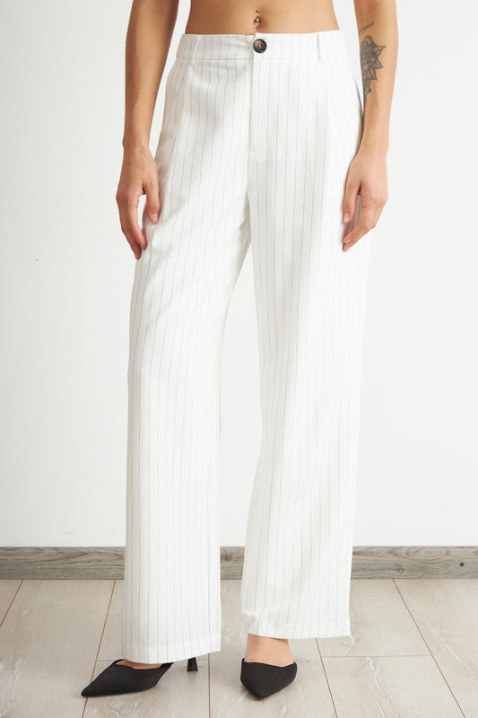 Pantalón de Pierna Recta Raya Diplomática Blanco