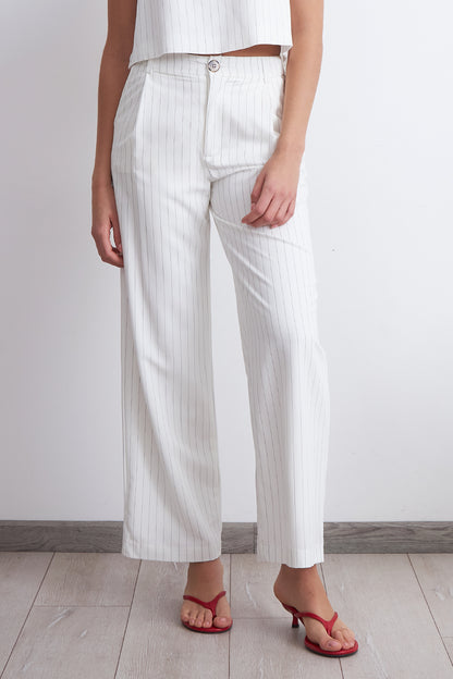 Pantalón de Pierna Recta Raya Diplomática Blanco