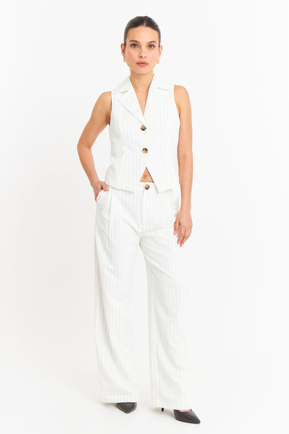 Pantalón de Pierna Recta Raya Diplomática Blanco