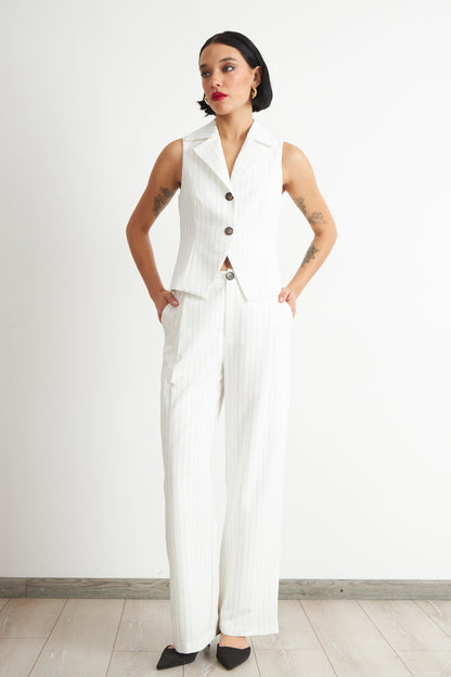 Pantalón de Pierna Recta Raya Diplomática Blanco