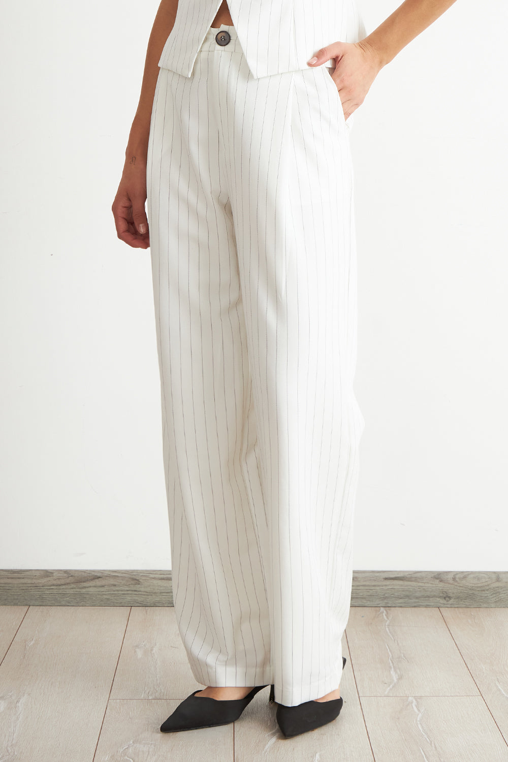 Pantalón de Pierna Recta Raya Diplomática Blanco