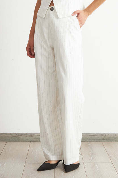 Pantalón de Pierna Recta Raya Diplomática Blanco