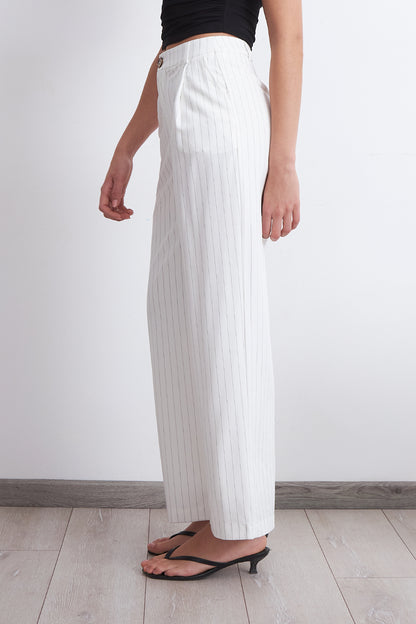 Pantalón de Pierna Recta Raya Diplomática Blanco
