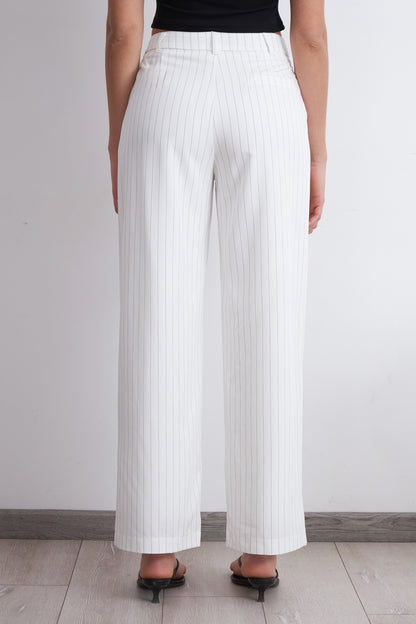 Pantalón de Pierna Recta Raya Diplomática Blanco
