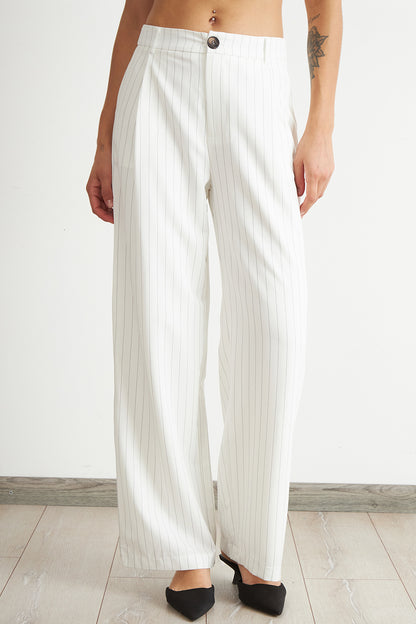 Pantalón de Pierna Recta Raya Diplomática Blanco