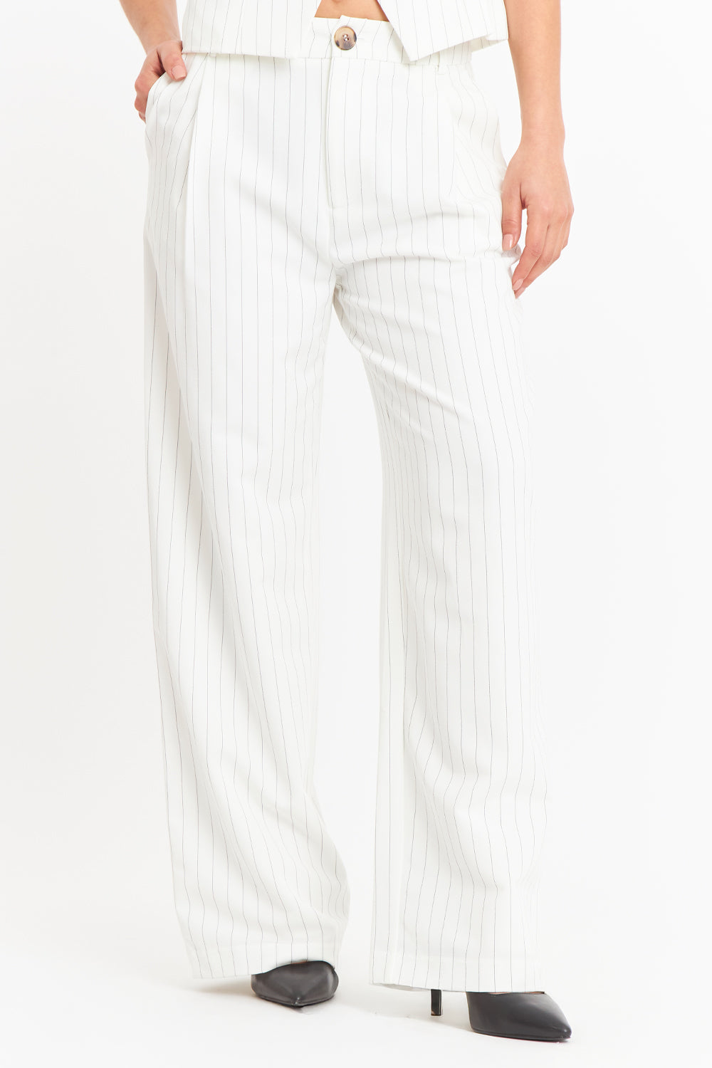 Pantalón de Pierna Recta Raya Diplomática Blanco